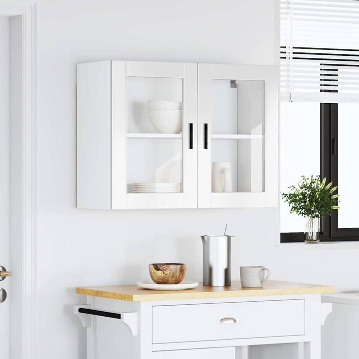Image du produit VidaXL Armoire suspendue de cuisine avec porte en verre Porto blanc brillant Armoire murale de cuisine (80 x 31 x 60 cm)