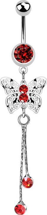 Produktbild Star Piercing Banane silber mit Anhänger Königsschmetterling Kristall rot (Chirurgenstahl 316L, ohne Messing)