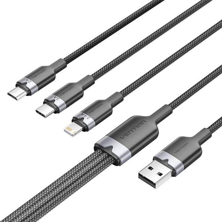 Image du produit Vention USB 2.0 A Male to 3-in-1 USB-C & Lightning & Micro-B Male 3A CTPBG 1.5m (1.50 m, USB 2.0, 60 W)