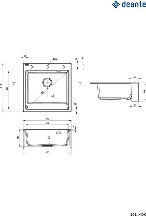 Produktbild Deante Granitspüle (Einbauspüle, 60 cm, 61 cm)