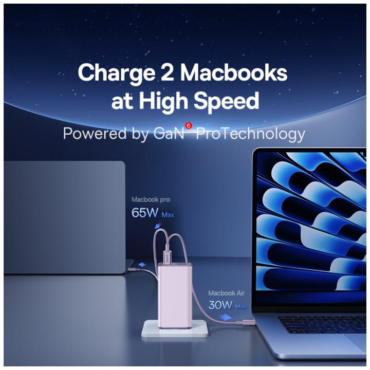 Image du produit Baseus GaN6 Pro 2xUSB-C + 2xUSB, 100W (fioletowy) (100 W)