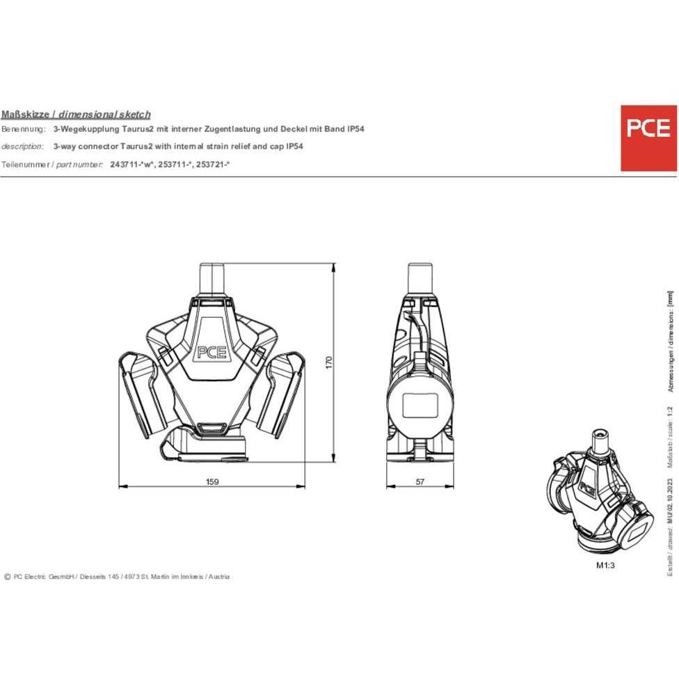 Thumbnail - PCE, Netzstecker + Netzkupplung, PC Electric 253721-sr 3fach-Kupplung Vollgummi 250 V Rot IP54