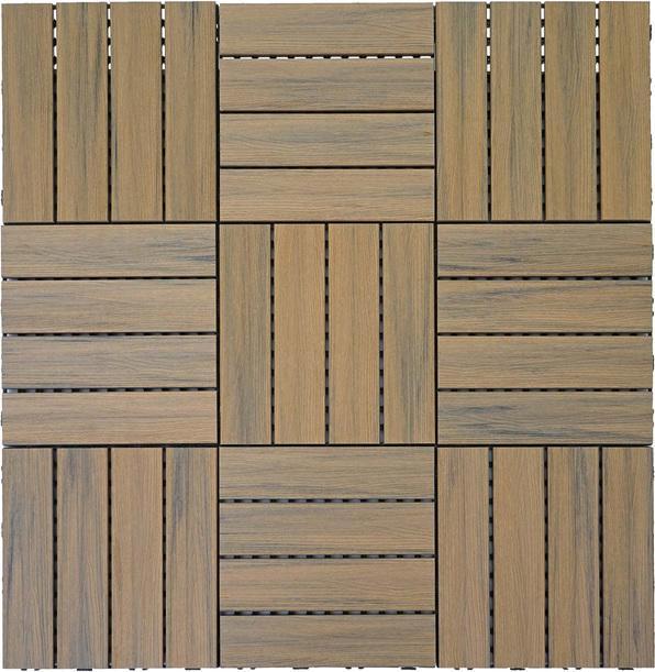Productafbeelding Swisshandel24 WPC vloertegel, houtlook balkon/terras, 3D structuur lineair 11x elk 30x30cm = 1m², reliëf-bruin (11x, 30 x 30 cm)