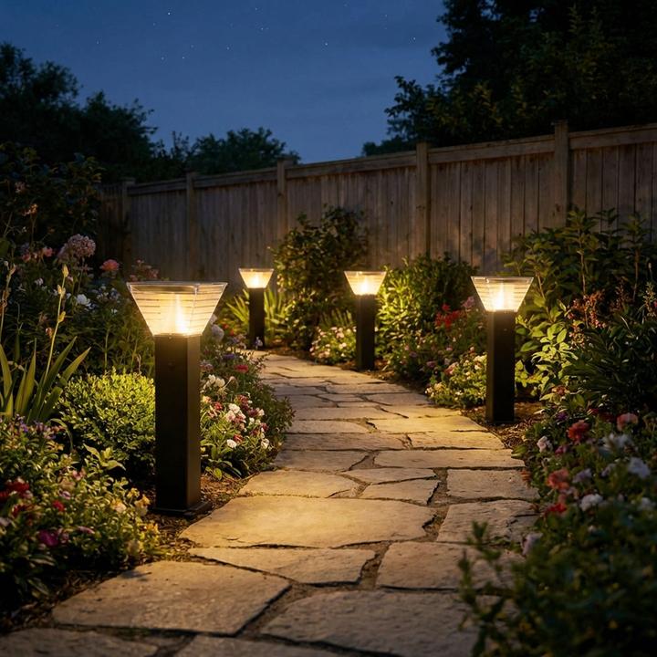 Actual product image Ideoon 4er-Set Premium Solar Säulen-Wegeleuchte 60cm aus Aluminium in Schwarz, 300lm, IP65 wasserfest, 360° (300 lm, IP65)