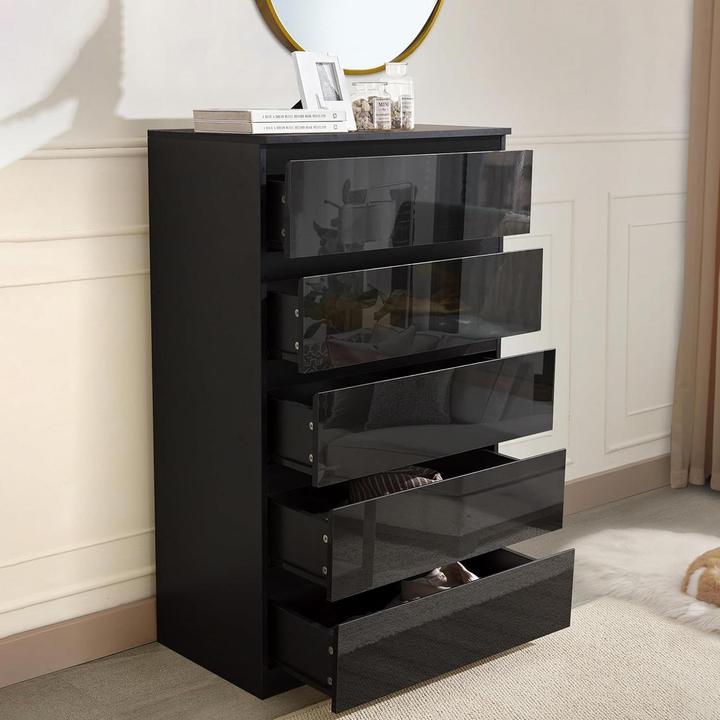 Actual product image HTI-Living Sideboard Kenji 5 Schubladen Hochglanz Schwarz