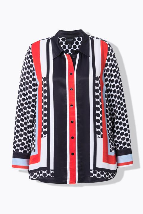 Actual product image Ulla Popken Mixed Print Long Sleeve Button Down Blouse (60)