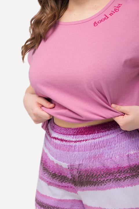 Immagine prodotto Ulla Popken Pigiama con righe, ricamo, scollo a girocollo e mezze maniche (42, 44)