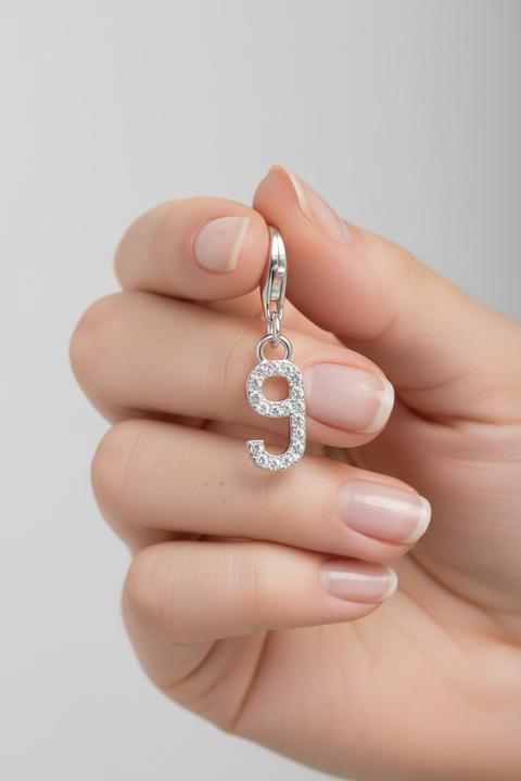 Actual product image Thomas Sabo Charm pendant number 9 with white silver stones (925 sterling silver)