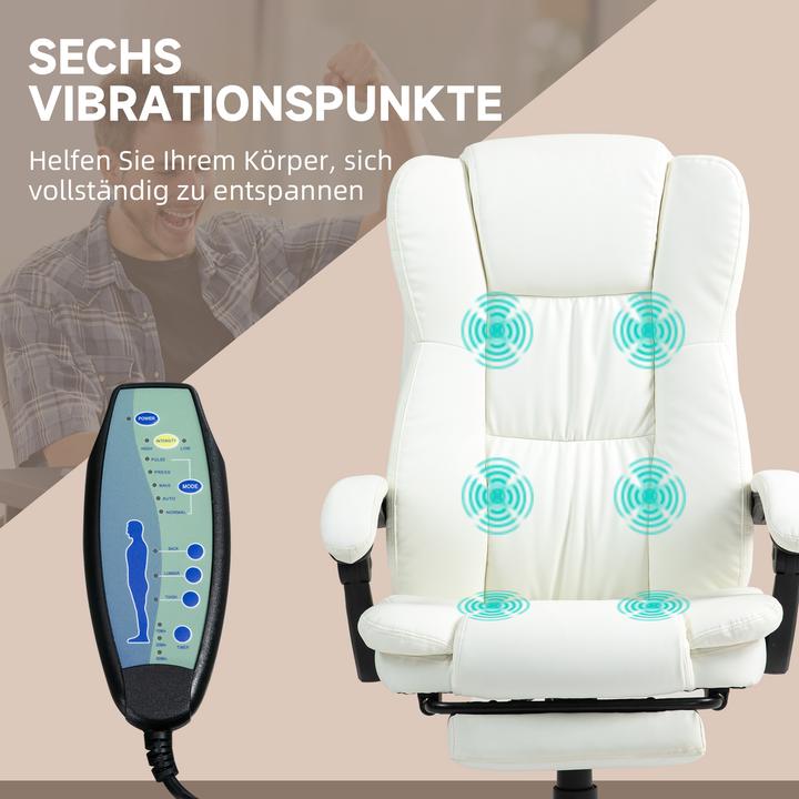 Immagine prodotto Vinsetto Bürostuhl mit Massagefunktion Kunstleder, Schaumstoff Cremeweiss (46 - 54 cm)