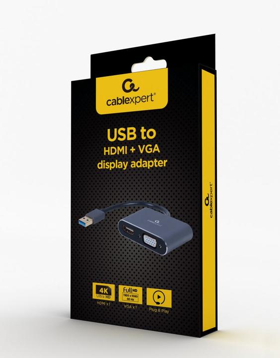 Image du produit Gembird CableXpert Adaptateur USB vers HDMI+VGA pour écran, gris espace (USB-A, 5.80 cm)