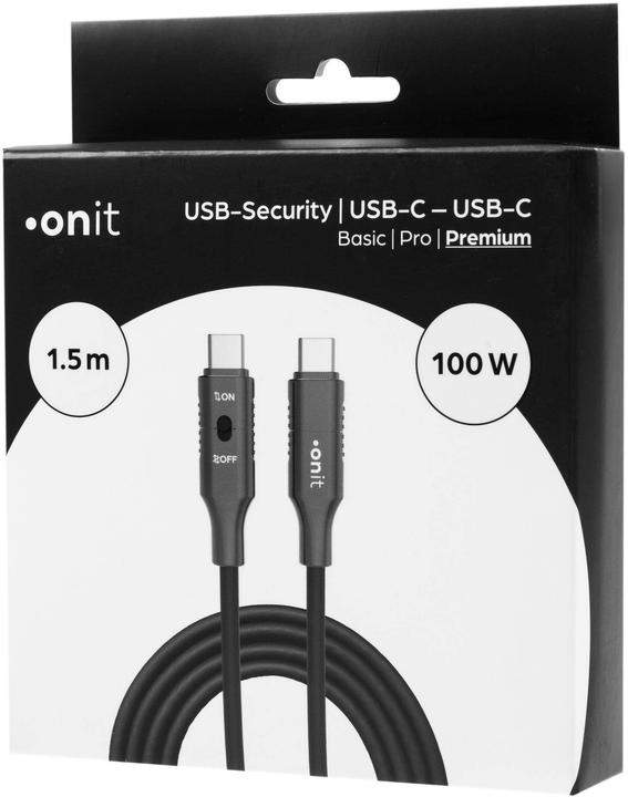 Produktbild Onit USB-SecurityKabel C-C schwarz 1.5m (1.50 m, USB 3.2 Gen 2, 100 W)