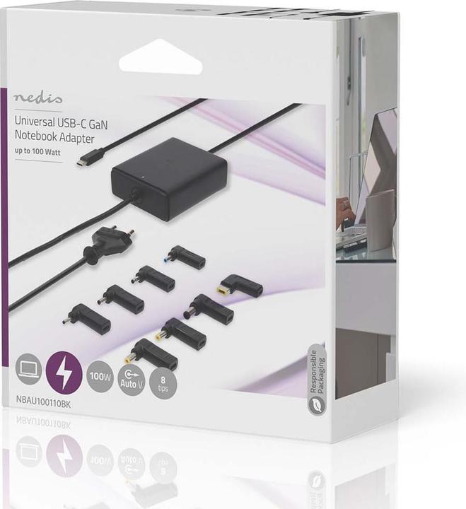 Image du produit Nedis Adaptateur pour ordinateur portable | GaN | 100 W | 5 / 9 / 12 / 15 / 20 V DC | 3.0 / 5.0 A | (100 W)