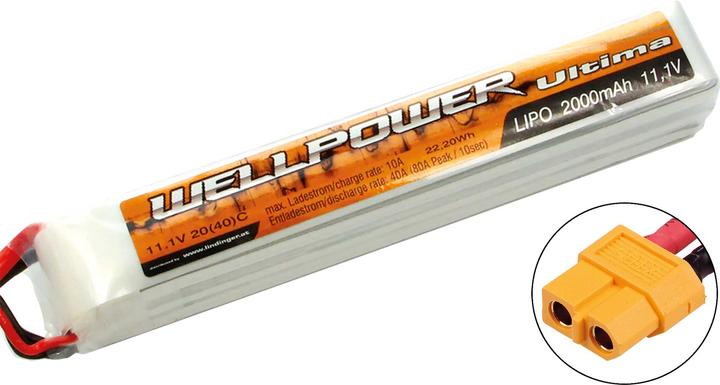 Actual product image Wellpower lipo battery ultima 2000 mah / 11.1 volt 3s "slim" 20/40c xt-60 (11.10 V, 2000 mAh)
