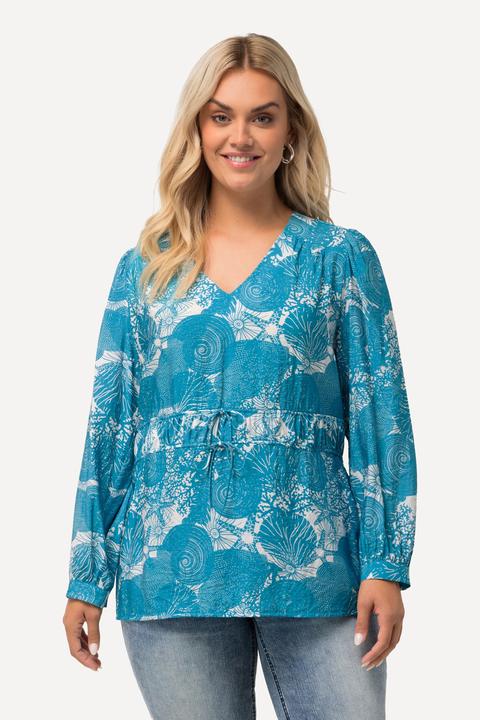 Produktbild Ulla Popken Bluse, maritimer Druck, V-Ausschnitt, Halbarm (54)