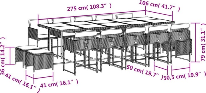 Produktbild VidaXL Gartenmöbel Essgruppe Gartengarnitur Sitzgruppe 15tlg Schwarz Poly Rattan (275 cm)
