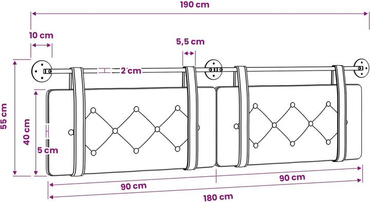 Actual product image vidaXL Kopfteil (190 x 5 x 5 cm)