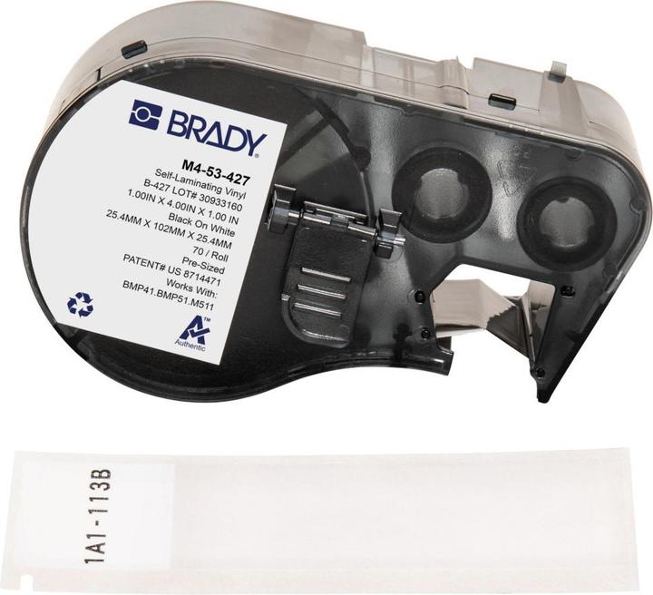 Produktbild Brady M4-53-427, selbstlaminierendes Vinyl, Weiss/Transparent, 25.40 x 25.40(101.60) mm, permanent (2.54 cm)