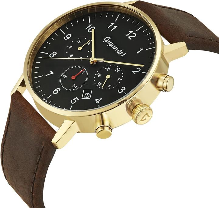 Image du produit Gigandet Montre analogique à quartz japonais avec bracelet cuir et double fuseau horaire (Montre analogique)