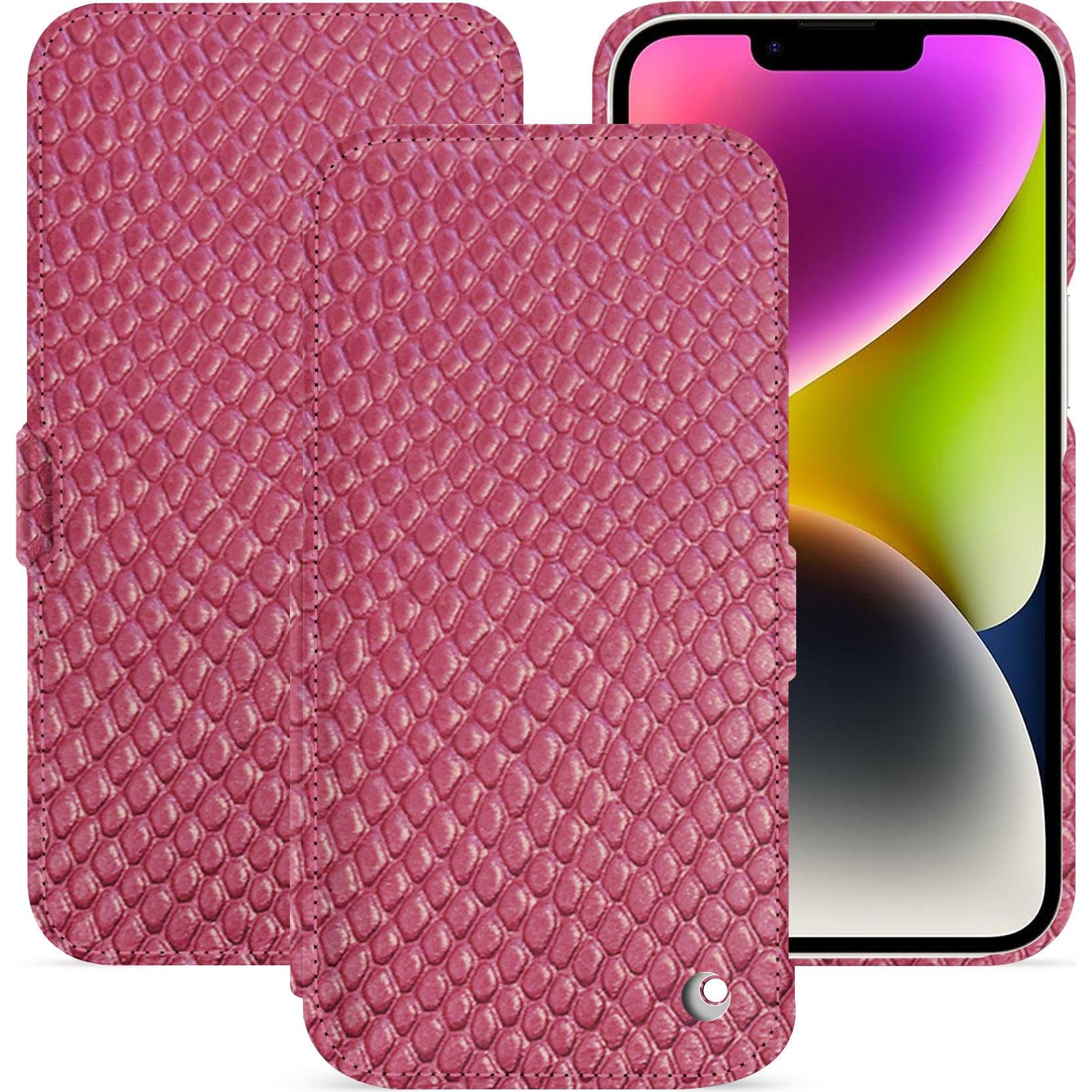 Noreve Lederschutzhülle horizontal (Apple iPhone 15 Plus), Smartphone Hülle, Rosa