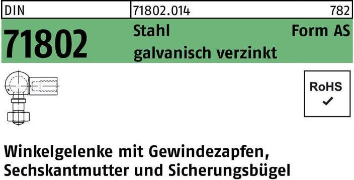 Produktbild Winkelgelenke DIN 71802 m.Gewindezapfen AS 16-M 10 Stahl galvanisch verzinkt