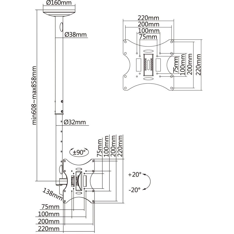 Thumbnail - Reflecta Pallas Extend 85 (Decke, 42", 30 kg), TV Wandhalterung, Silber