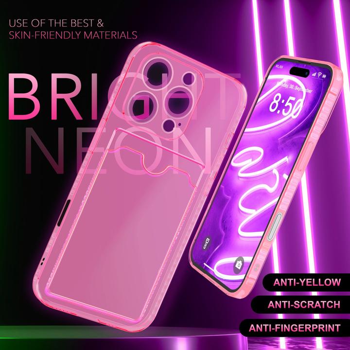 Produktbild Nalia Klar Transparente Neon Silikon Hülle Kartenhalter (Apple iPhone 16 Pro)