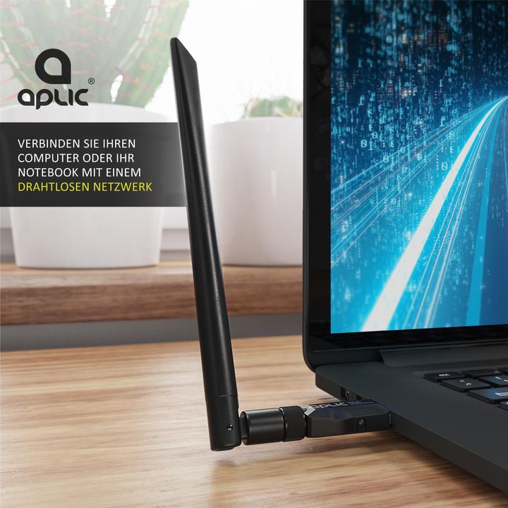 Produktbild Aplic WLAN Stick, WIFI Adapter 1200MBit/s, 2,4Ghz + 5Ghz Dual Band, 5 dBi externe Antenne, USB 3.2 Dongle (USB-C 3.2 Gen 1)