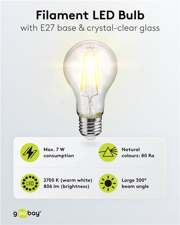 Produktbild Goobay Filament-LED-Birne (E27, 7 W, 806 lm, 1 x, E)