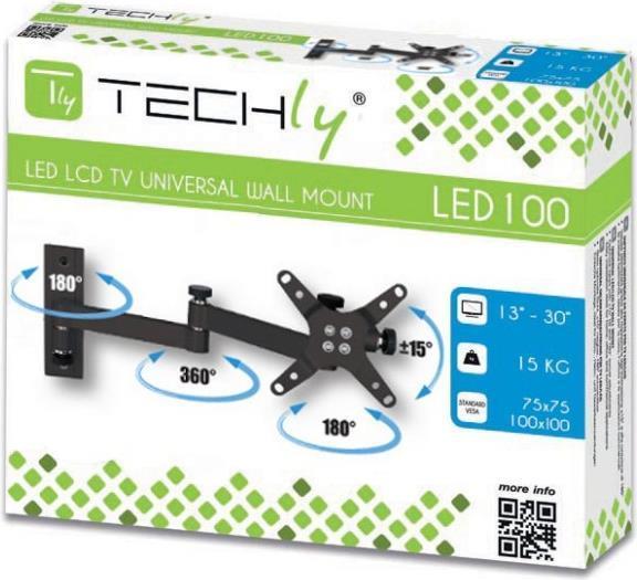 Image du produit Techly Support mural inclinable (Mur, 15 kg, 13" - 30")