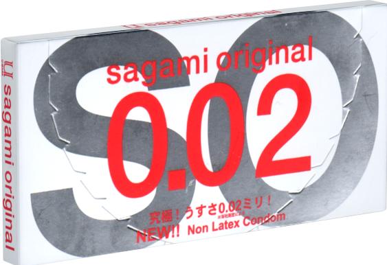 Actual product image Sagami Original 0.02" latex free, 6 x 2 ultra thin condoms for latex allergy sufferers (display) (2 pcs.)