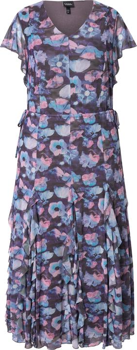 Produktbild Ulla Popken Mesh-Abendkleid, Blüten, V-Ausschnitt, Flügel-Halbarm (42, 44)