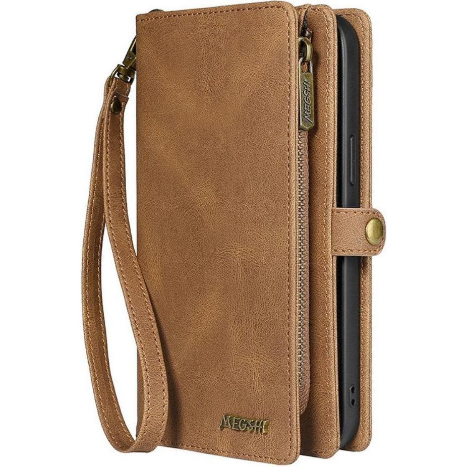 Megshi Galaxy S21 FE - Brieftaschen Hülle Kombi braun (Samsung Galaxy S21 FE), Smartphone Hülle, Braun