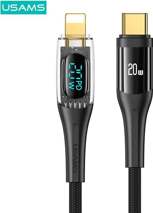 Actual product image Usams Charging Cable Type-C to Lightning - Black (1 m, 20 W)