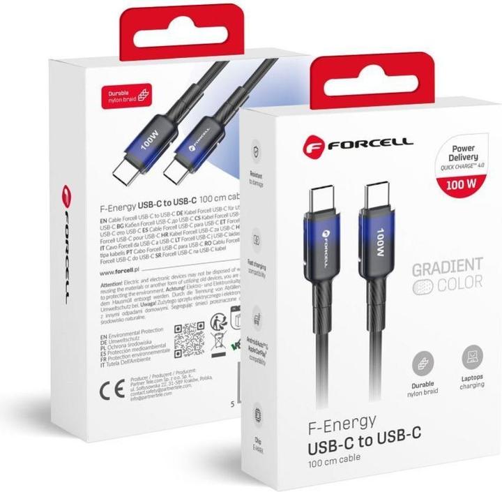 Forcell Cable F-ENERGY C357 cable Type C to Type C QC4.0 PD 5A 100W Gradient 1 m black (1 m, USB 2.0, 100 W)