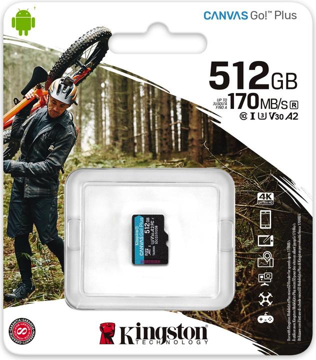 Actual product image Kingston Canvas Go Plus (512 GB, microSDXC, U3, UHS-I)