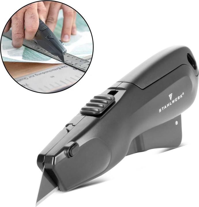 Stahlwerk Cuttermesser UCM-19 ST mit Schnellwechsel-Klinge, autom. Klingenrückzug & Sicherheitsverriegelung (Cutters)