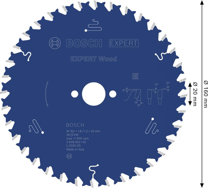 Produktbild Bosch Professional Zubehör EXPERT Wood Kreissägeblatt, 160x20 mm, T36