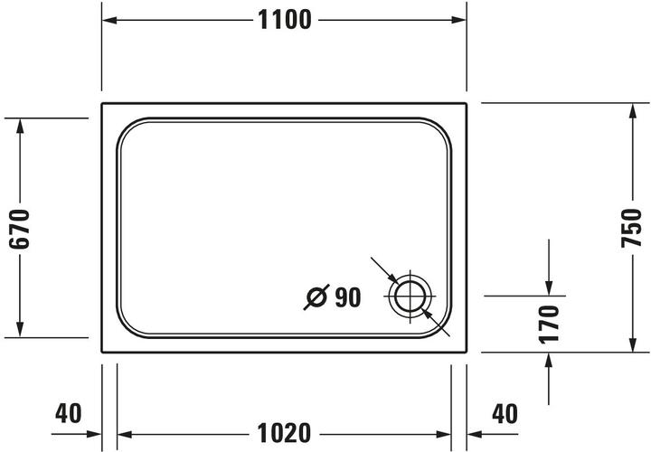 Actual product image Duravit Rectangular shower tray D-CODE with anti-slip, white 1100x750x85mm