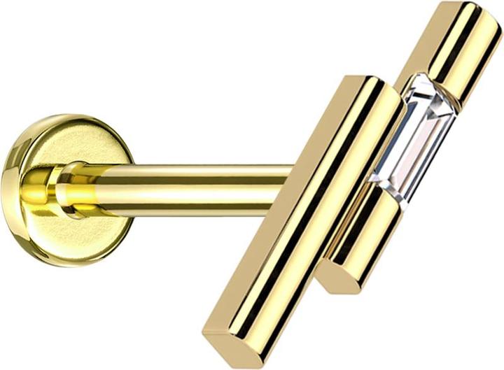 Produktbild Star Piercing Micro Threadless Labret vergoldet zwei Balken vergoldet Kristall silber (Messing, Chirurgenstahl 316L)