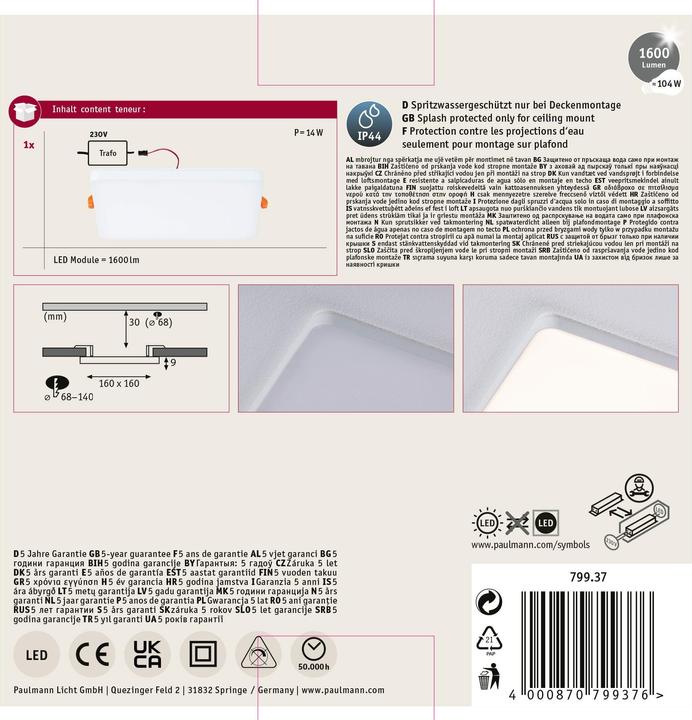 Produktbild Paulmann Einbaupanel Veluna VariFit Edge (1100 lm)