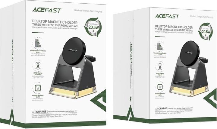Produktbild Acefast E17 MagSafe 3in1 induktives Ladegerät + USB-A USB-C-Kabel – Schwarz (20.50 W)