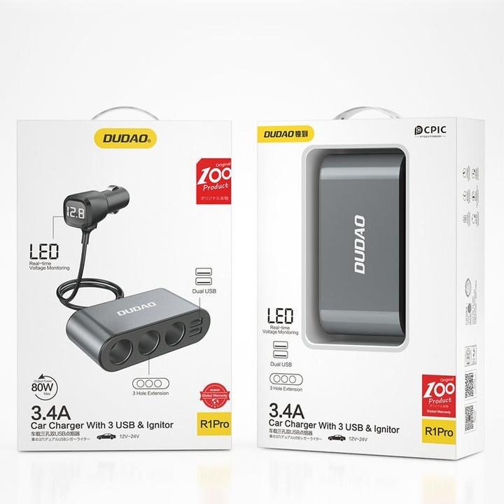 Produktbild Dudao Car Charger With 3 USB & Ignitor