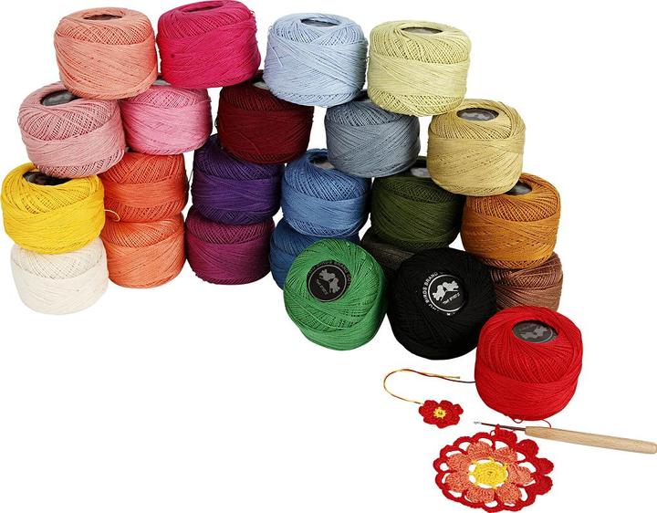 Produktbild Creativ Company Mercerised Katoengaren, Diverse Kleuren, 20 gr, 24 Bol (125 m)