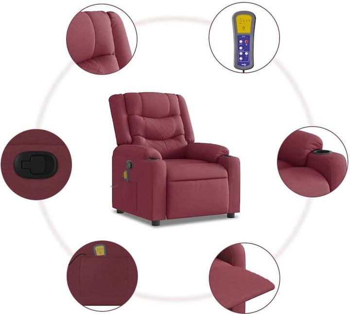 Actual product image vidaXL Massage chair wine red fabric
