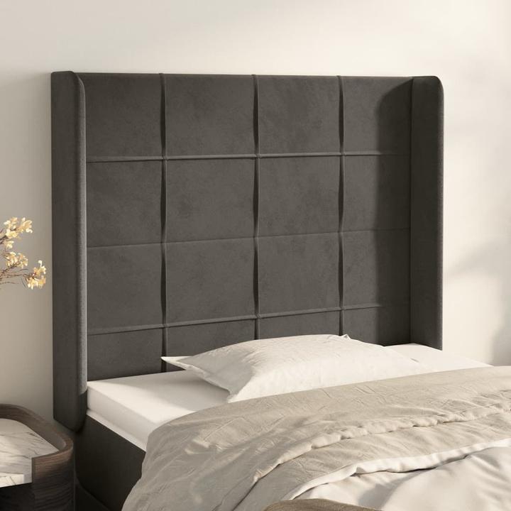 Immagine prodotto vidaXL Kopfteil mit Ohren Dunkelgrau 103x16x118/128 cm Samt,Farbe (103 x 16 x 128 cm)