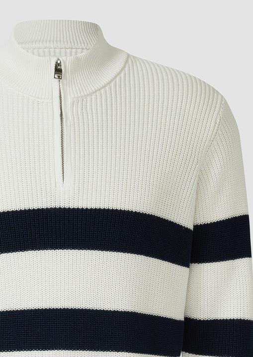 Produktbild s.Oliver Strickpullover Gestreifter Baumwoll-Strickpullover mit Troyer-Kragen (3XL)