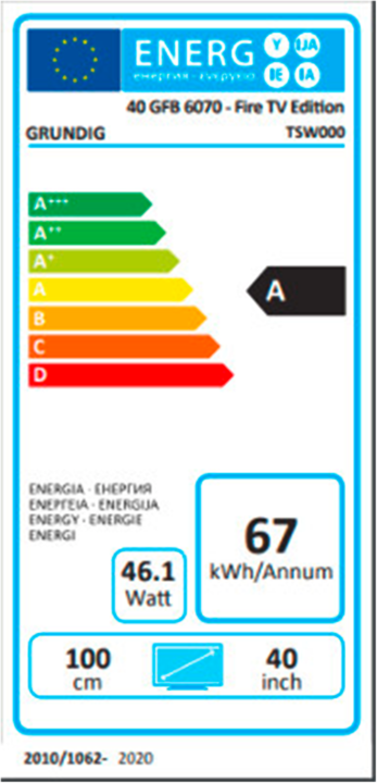 Etichetta energetica Grundig 40 GUB 6070 Fire TV (40", LED, Full HD)