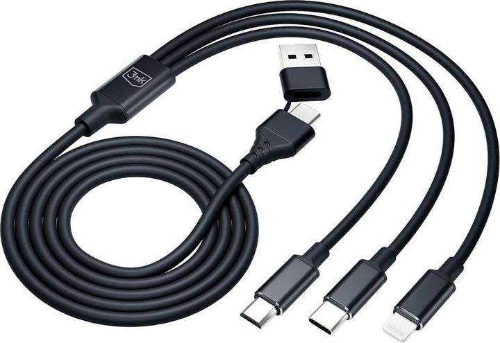 Produktbild 3MK Hyper Cable 3w1 USB-A/USB-C - USB-C/Micro/Lightning 1.5m Czarny/Black Kabel (1.50 m, USB 3.2 Gen 1, 12 W)