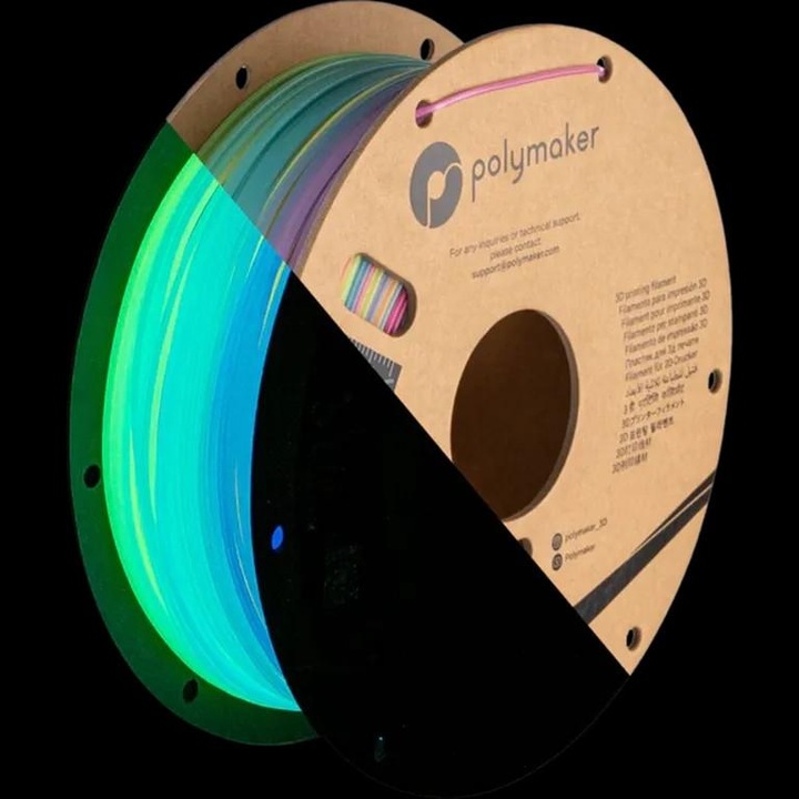 Image du produit Polymaker PA09001 Filament Lumineux PLA phosphorescent 1.75mm 1000g Arc-en-ciel lumineux PolyLite™ 1p. (PLA, 1.75 mm, 1000 g, Multicolore)