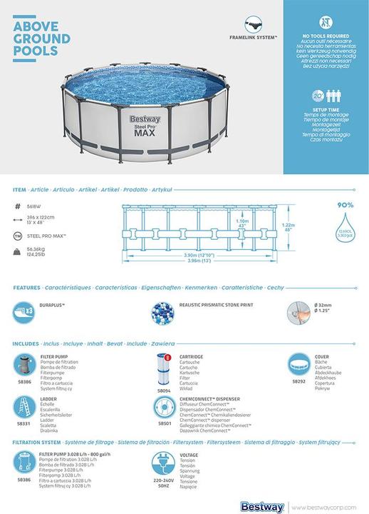 Produktbild Bestway ® Steel Pro MAX™ Frame Pool Kompl ett-Set 396 x 122 cm, rund (3960 x 1220 mm)